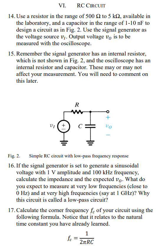 Vi Rc Circuit 14 Use A Resistor In The Range Of 500 2 To 5 K12 Available In The Laboratory And A Capacitor In The Ra 1