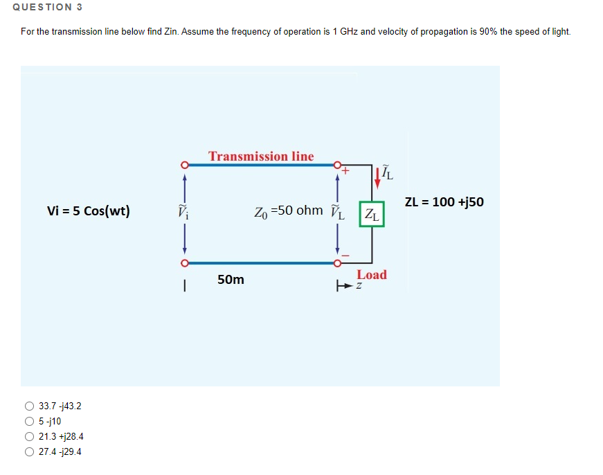 Question 3 For The Transmission Line Below Find Zin Assume The Frequency Of Operation Is 1 Ghz And Velocity Of Propagat 1