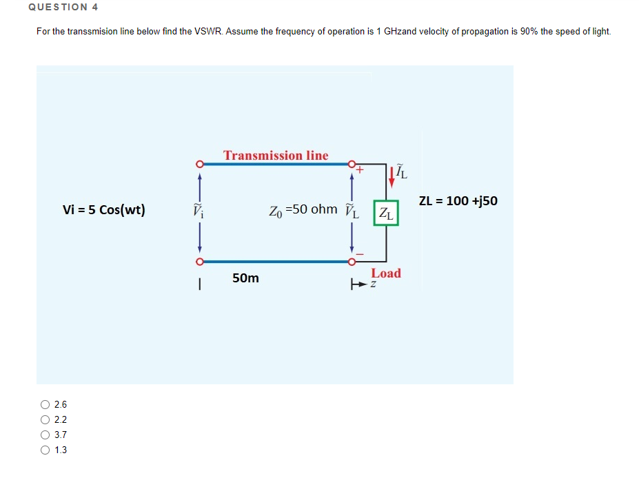 Question 4 For The Transsmision Line Below Find The Vswr Assume The Frequency Of Operation Is 1 Ghzand Velocity Of Prop 1
