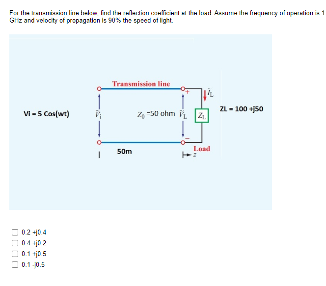 For The Transmission Line Below Find The Reflection Coefficient At The Load Assume The Frequency Of Operation Is 1 Ghz 1