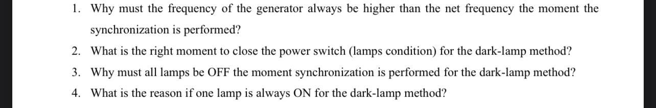 1 Why Must The Frequency Of The Generator Always Be Higher Than The Net Frequency The Moment The Synchronization Is Per 1
