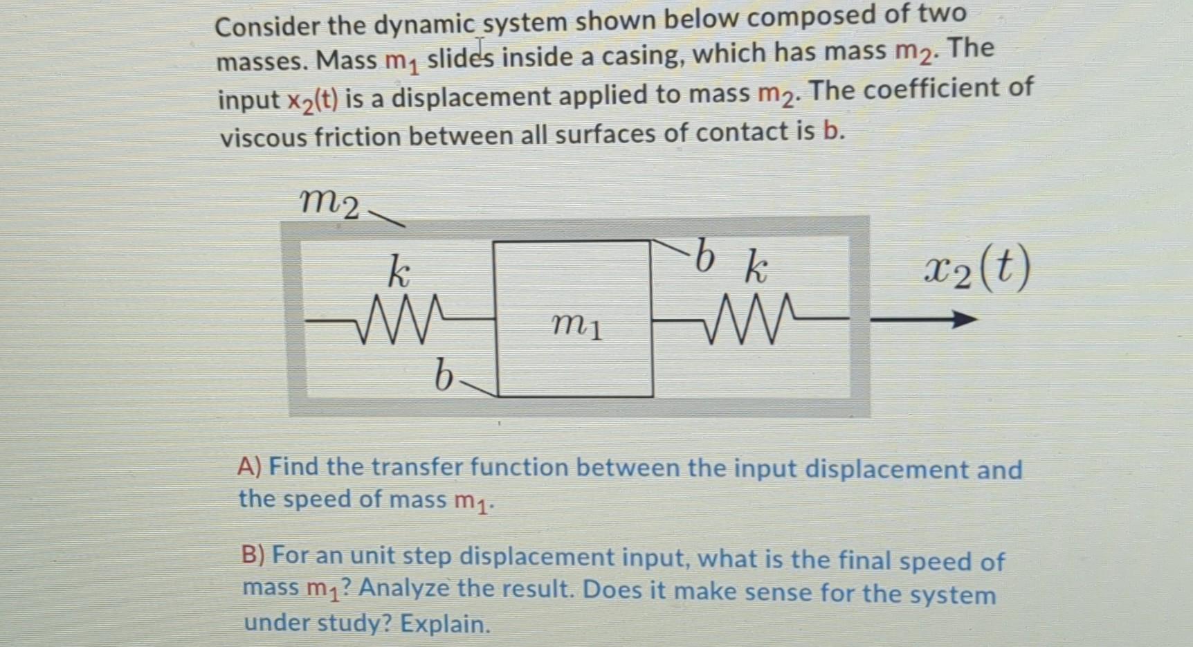 Consider The Dynamic System Shown Below Composed Of Two Masses Mass M Slides Inside A Casing Which Has Mass M2 The I 1