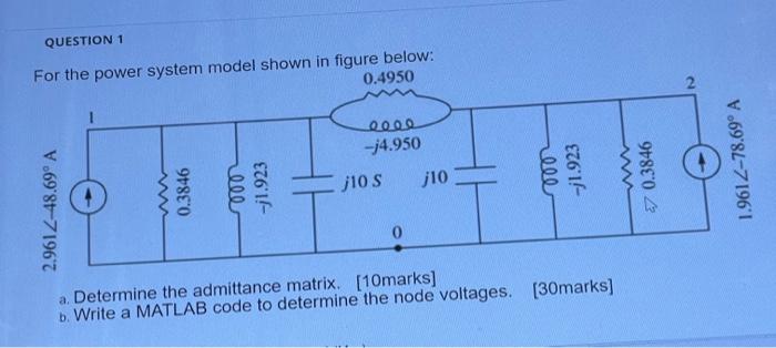 Question 1 For The Power System Model Shown In Figure Below 0 4950 2 0000 J4 950 10 S 10 Ele 0 3846 J1 923 2961248 69 1