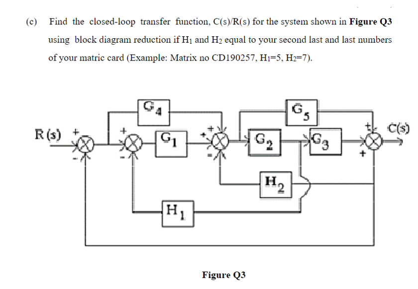 C Find The Closed Loop Transfer Function C S R S For The System Shown In Figure Q3 Using Block Diagram Reduction If 1