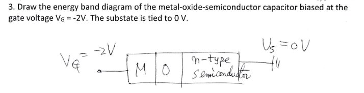 3 Draw The Energy Band Diagram Of The Metal Oxide Semiconductor Capacitor Biased At The Gate Voltage Vg 2v The Subs 1