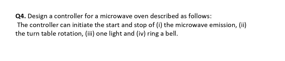 Q4 Design A Controller For A Microwave Oven Described As Follows The Controller Can Initiate The Start And Stop Of I 1