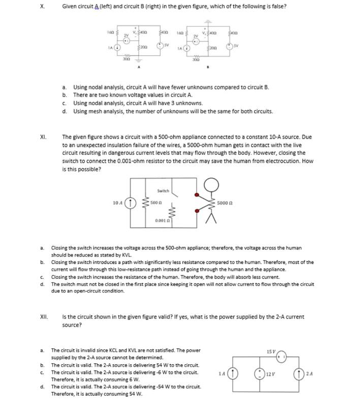X Given Circuit A Left And Circuit B Right In The Given Figure Which Of The Following Is False 100 Son 1 Ia 3200 S 1