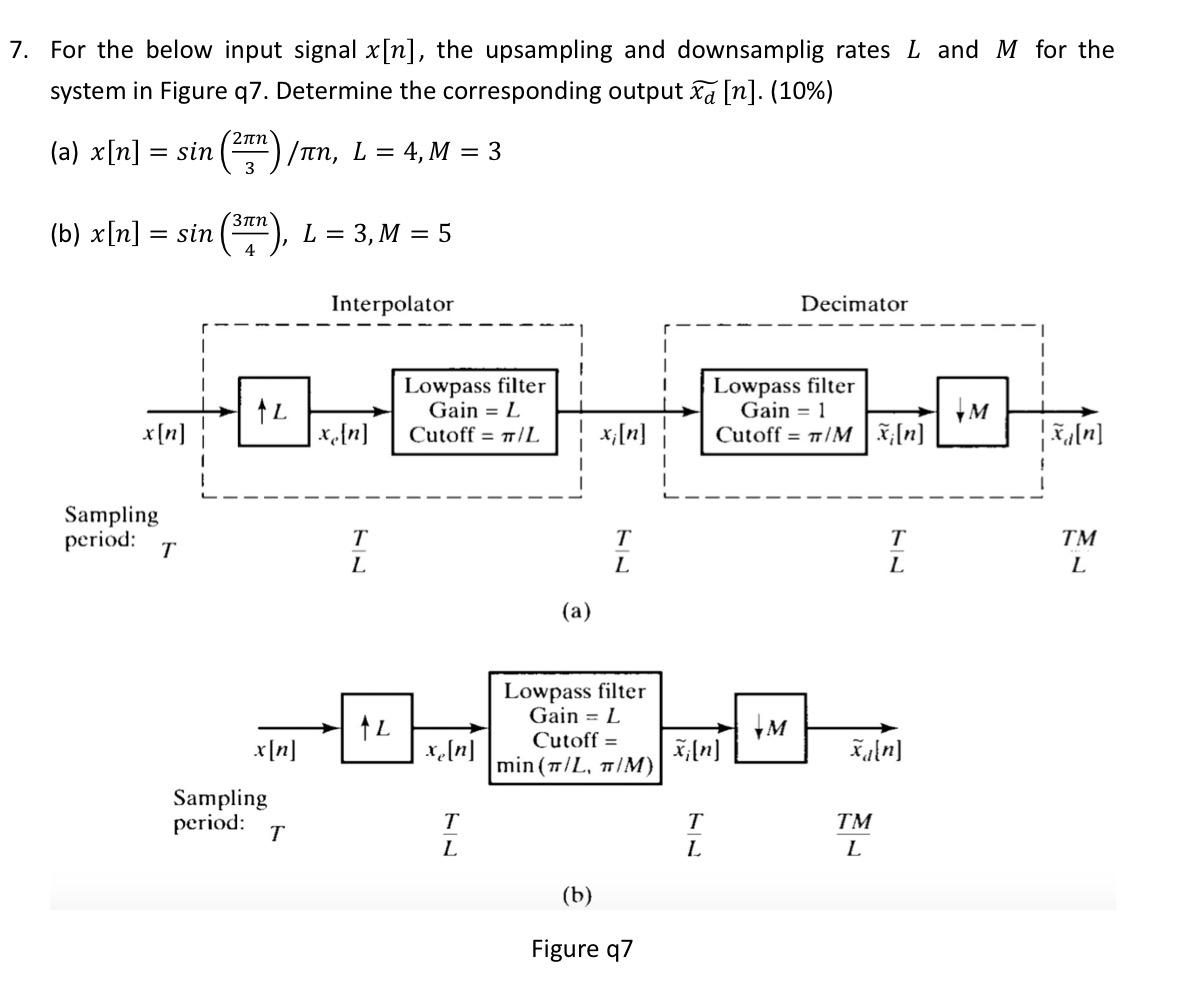 7 For The Below Input Signal X N The Upsampling And Downsamplig Rates L And M For The System In Figure 7 Determine T 1