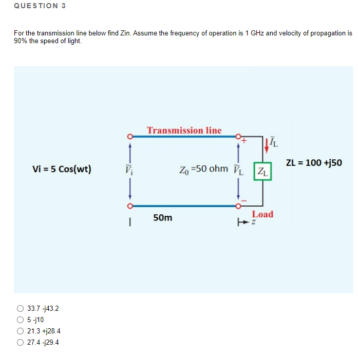 Question 3 For The Transmission Line Below Find Zin Assume The Frequency Of Operation Is 1 Ghz And Velocity Of Propagat 1