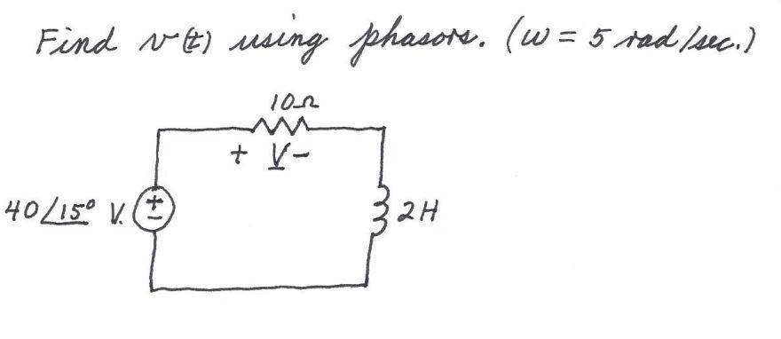 Find Ve Using Phasore W 5 Tad Sec 101 V 40 15 V 2 12h 1