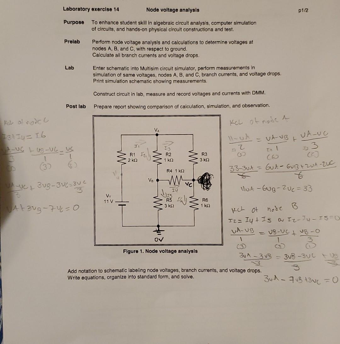 Laboratory Exercise 14 Node Voltage Analysis P1 2 Purpose To Enhance Student Skill In Algebraic Circuit Analysis Comput 1