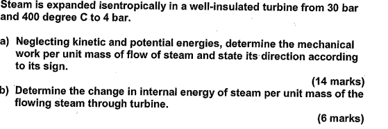 Steam Is Expanded Isentropically In A Well Insulated Turbine From 30 Bar And 400 Degree C To 4 Bar A Neglecting Kineti 1