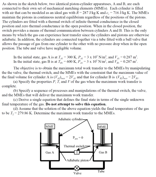 As Shown In The Sketch Below Two Identical Piston Cylinder Apparatuses A And B Are Each Connected To Their Own Set Of 1
