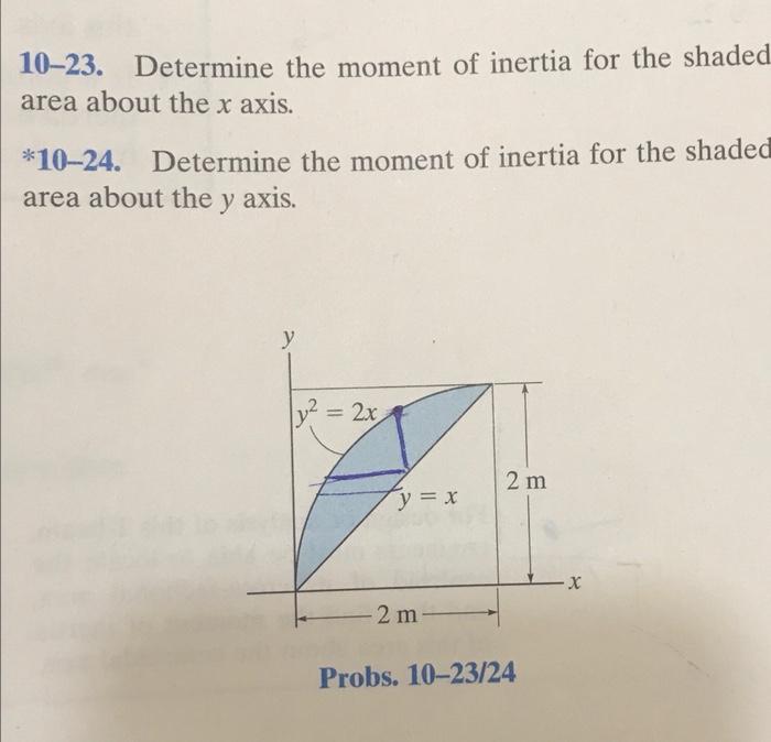 10 23 Determine The Moment Of Inertia For The Shaded Area About The X Axis 10 24 Determine The Moment Of Inertia For 1