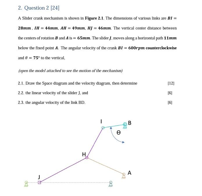 2 Question 2 24 A Slider Crank Mechanism Is Shown In Figure 2 1 The Dimensions Of Various Links Are Bi 28mm Ih 1
