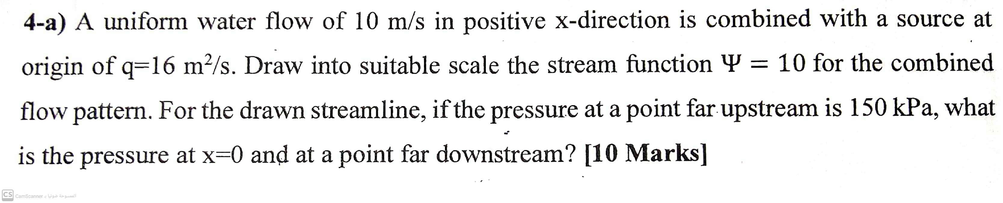 4 A A Uniform Water Flow Of 10 M S In Positive X Direction Is Combined With A Source At Origin Of Q 16 M S Draw Int 1