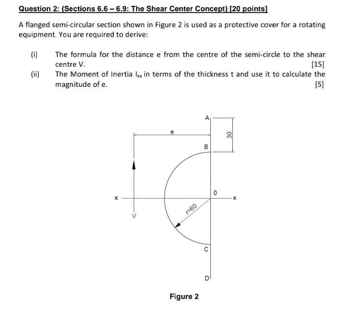Question 2 Sections 6 6 6 9 The Shear Center Concept 20 Points A Flanged Semi Circular Section Shown In Figure 2 1