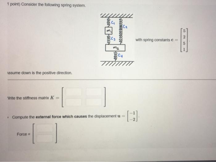 1 Point Consider The Following Spring System Zii For Soul Wa000004 With Spring Constants C Ma C4 7771 Eles 3 Issume Do 1