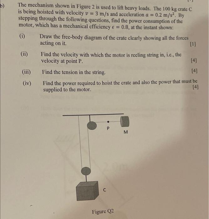 B The Mechanism Shown In Figure 2 Is Used To Lift Heavy Loads The 100 Kg Crate C Is Being Hoisted With Velocity V 3 1