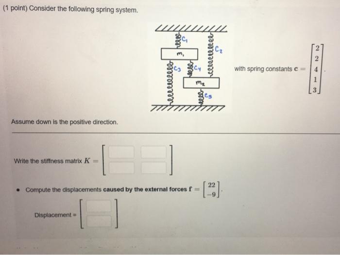1 Point Consider The Following Spring System Mulillll Cz With Spring Constants C Mg Assume Down Is The Positive D 1