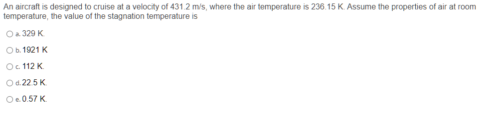An Aircraft Is Designed To Cruise At A Velocity Of 431 2 M S Where The Air Temperature Is 236 15 K Assume The Properti 1