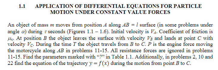 1 1 Application Of Differential Equations For Particle Motion Under Constant Value Forces An Object Of Mass M Moves From 1