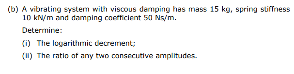 B A Vibrating System With Viscous Damping Has Mass 15 Kg Spring Stiffness 10 Kn M And Damping Coefficient 50 Ns M De 1