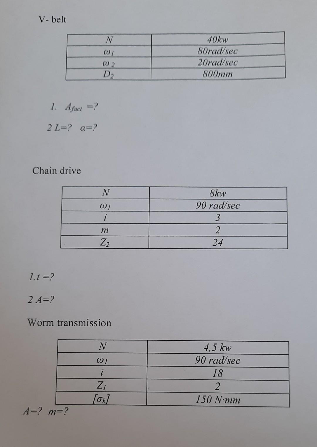 V Belt N 40kw 80rad Sec 20rad Sec 800mm D2 1 Apact 2 L A Chain Drive N 07 I 8kw 90 Rad Sec 3 2 24 M Z2 1 T 2 A 1