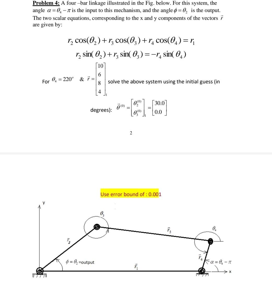 Problem 4 A Four Bar Linkage Illustrated In The Fig Below For This System The Angle A 04 It Is The Input To This 1