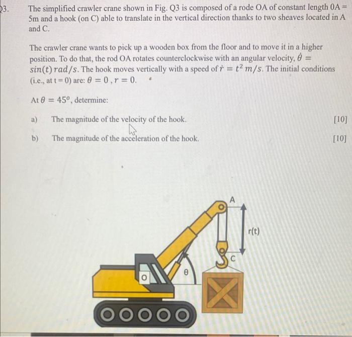 03 The Simplified Crawler Crane Shown In Fig Q3 Is Composed Of A Rode Oa Of Constant Length 0a Sm And A Hook On C 1