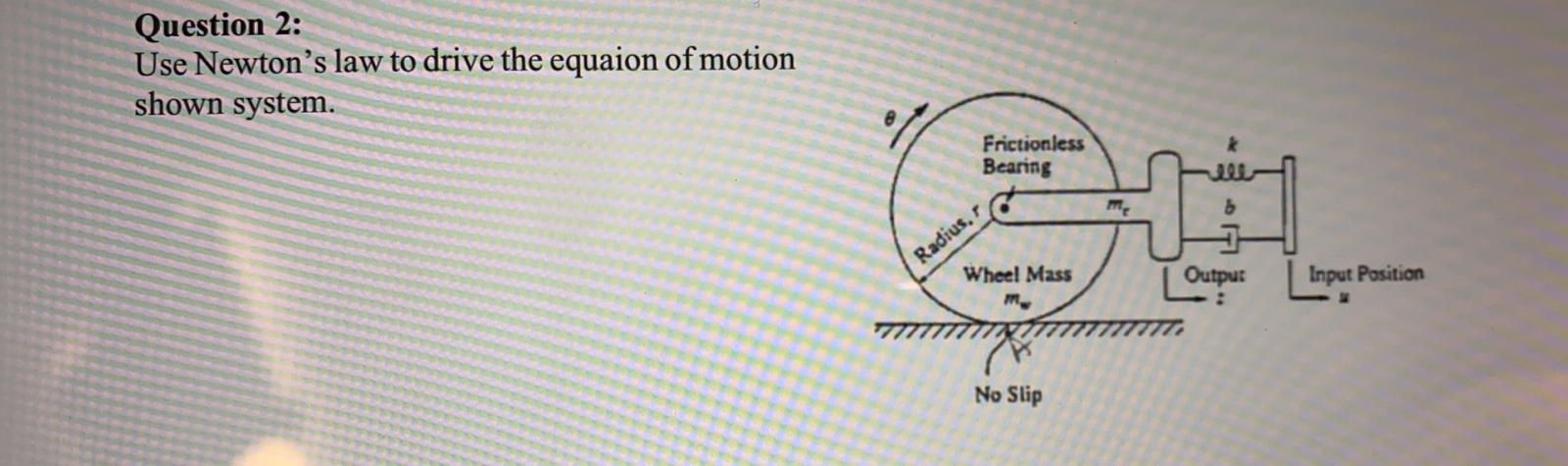 Question 2 Use Newton S Law To Drive The Equaion Of Motion Shown System Frictionless Bearing M Radius Wheel Mass M Ou 1