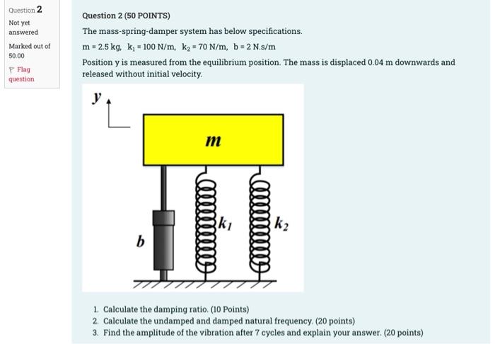 Question 2 Not Yet Answered Marked Out Of 50 00 P Flag Question Question 2 50 Points The Mass Spring Damper System Has 1