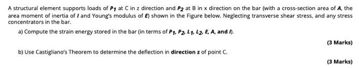 A Structural Element Supports Loads Of P4 At Cin Z Direction And P2 At B In X Direction On The Bar With A Cross Section 1