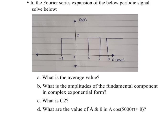 In The Fourier Series Expansion Of The Below Periodic Signal Solve Below Xp T 2 0 2 3 T Msec A What Is The Averag 1