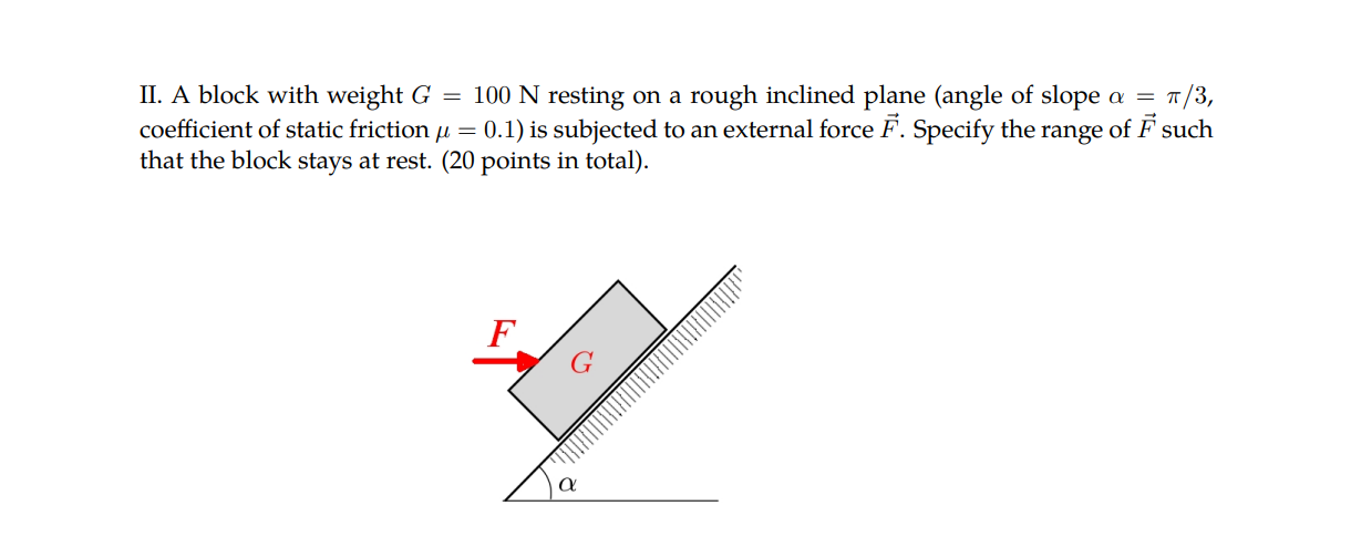 Ii A Block With Weight G 100 N Resting On A Rough Inclined Plane Angle Of Slope A 7 3 Coefficient Of Static Frict 1