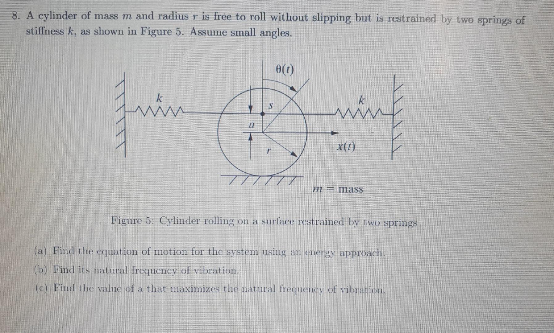 8 A Cylinder Of Mass M And Radius R Is Free To Roll Without Slipping But Is Restrained By Two Springs Of Stiffness K A 1