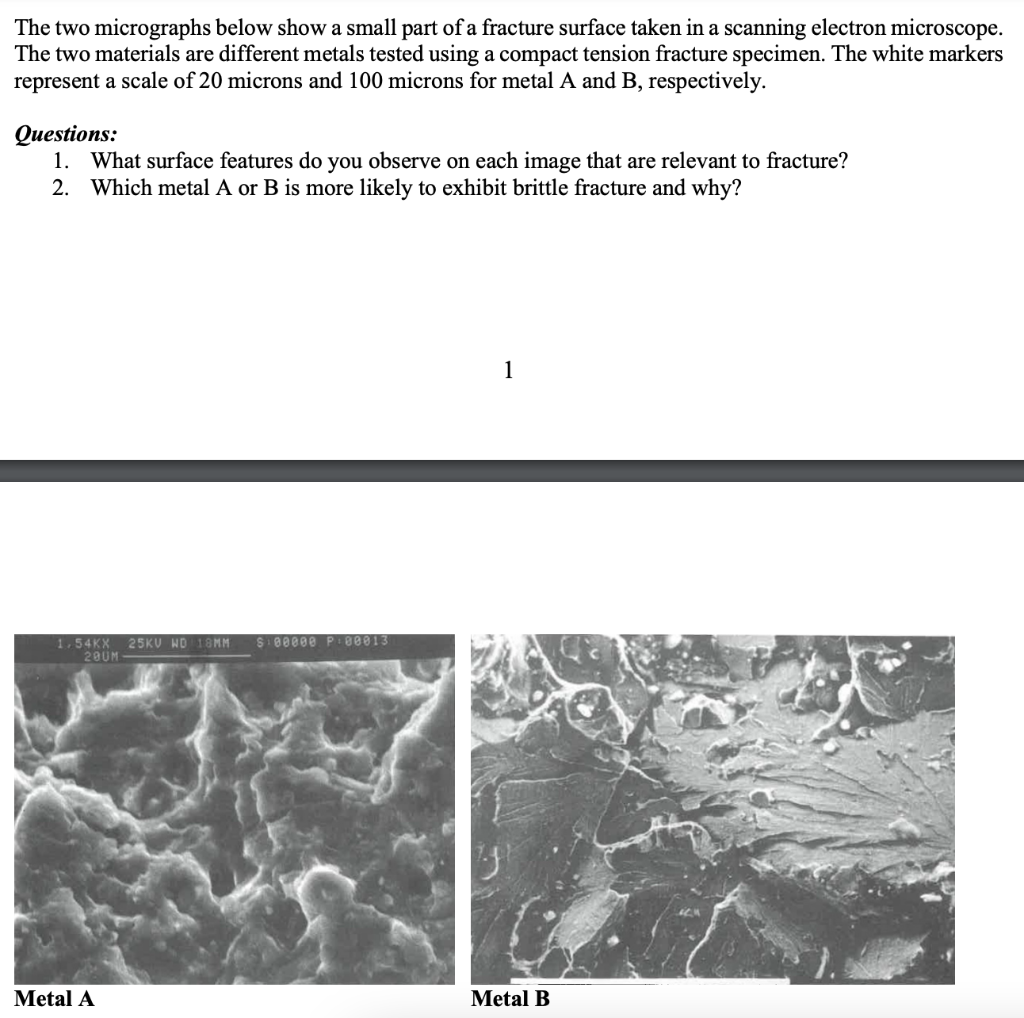 The Two Micrographs Below Show A Small Part Of A Fracture Surface Taken In A Scanning Electron Microscope The Two Mater 1