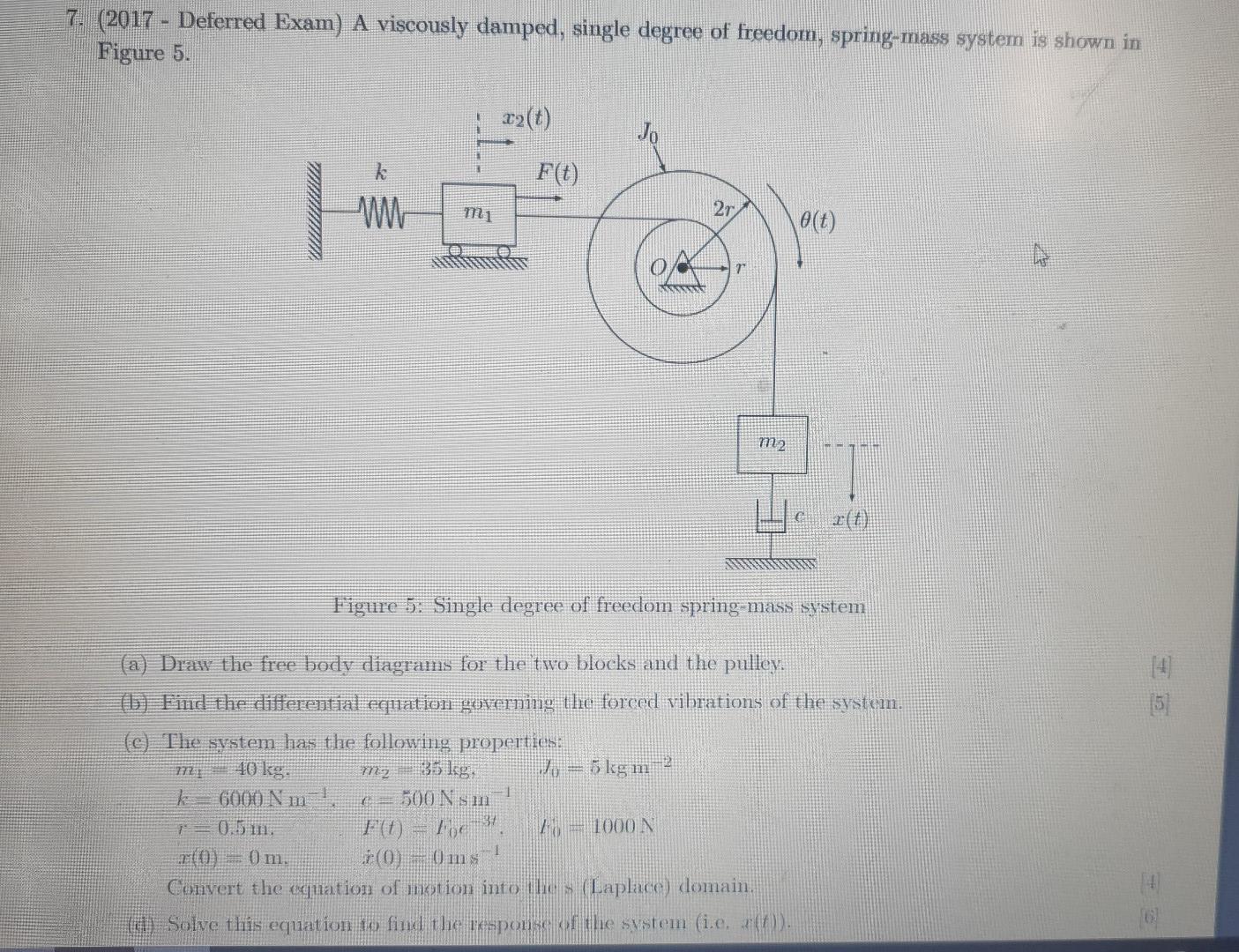 7 2017 Deferred Exam A Viscously Damped Single Degree Of Freedom Spring Mass System Is Shown In Figure 5 22 T J 1