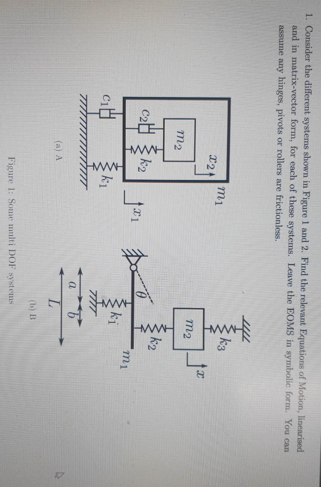 1 Consider The Different Systems Shown In Figure 1 And 2 Find The Relevant Equations Of Motion Linearised And In Matr 1