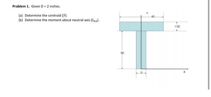 Problem 1 Given D 2 Inches A Determine The Centroid B Determine The Moment About Neutral Axis In 40 1 50 1