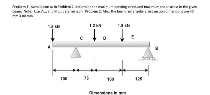 Problem 3 Same Beam As In Problem 2 Determine The Maximum Bending Stress And Maximum Shear Stress In The Given Beam N 1