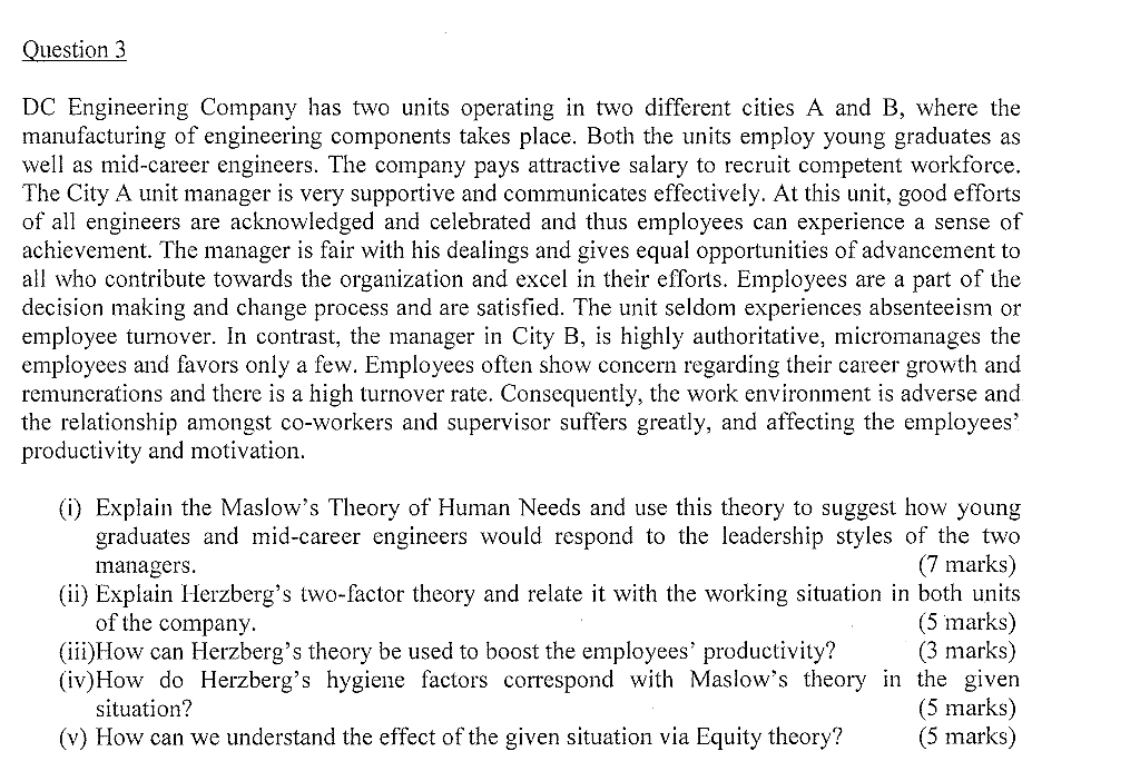 Question 3 Dc Engineering Company Has Two Units Operating In Two Different Cities A And B Where The Manufacturing Of En 1