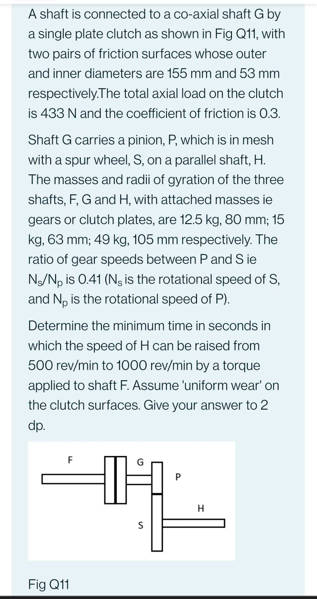 A Shaft Is Connected To A Co Axial Shaft G By A Single Plate Clutch As Shown In Fig Q11 With Two Pairs Of Friction Surf 1