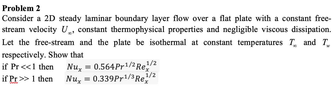 00 Problem 2 Consider A 2d Steady Laminar Boundary Layer Flow Over A Flat Plate With A Constant Free Stream Velocity U 1