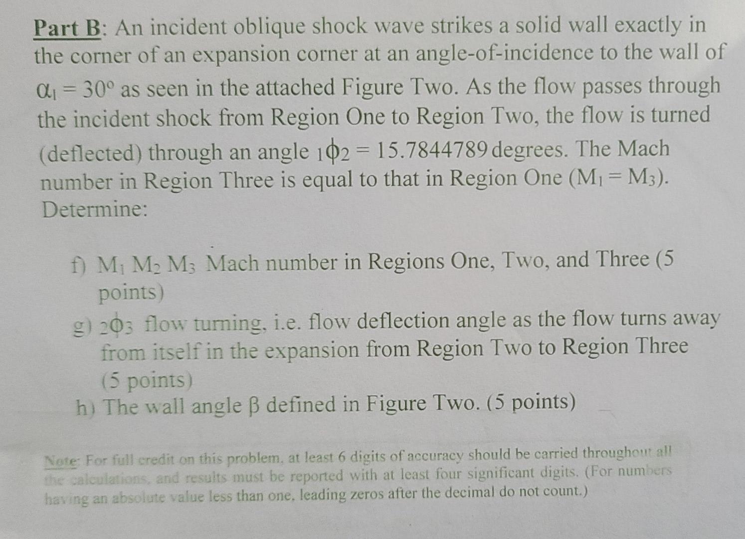 Part B An Incident Oblique Shock Wave Strikes A Solid Wall Exactly In The Corner Of An Expansion Corner At An Angle Of 1