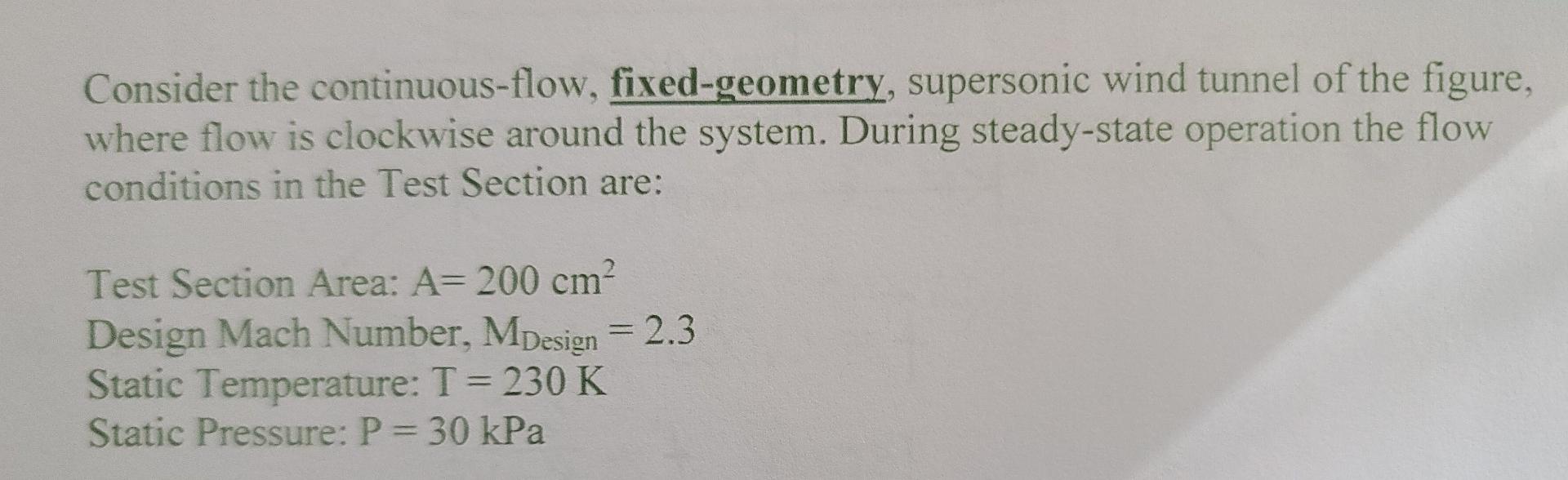 Consider The Continuous Flow Fixed Geometry Supersonic Wind Tunnel Of The Figure Where Flow Is Clockwise Around The S 1