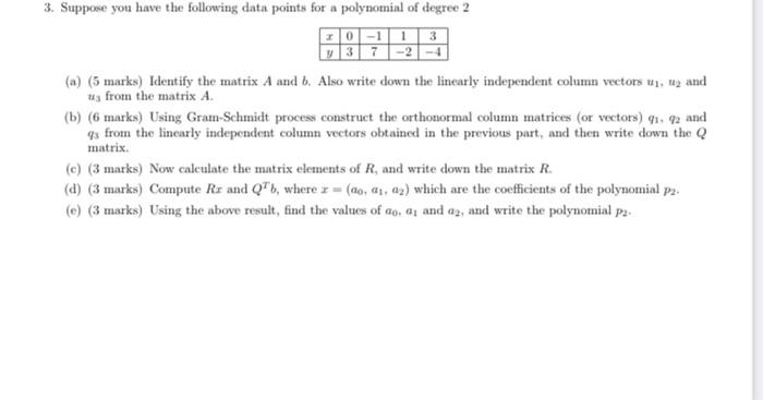 3 Suppose You Have The Following Data Points For A Polynomial Of Degree 2 20 11 A 5 Marks Identify The Matrix A And 2