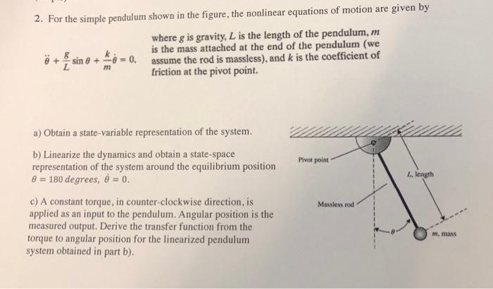 2 For The Simple Pendulum Shown In The Figure The Nonlinear Equations Of Motion Are Given By Where G Is Gravity L Is 1
