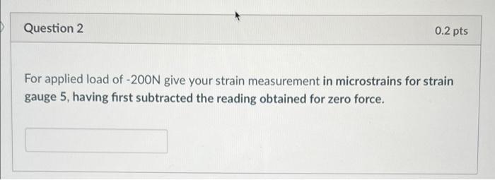 Question 2 0 2 Pts For Applied Load Of 200n Give Your Strain Measurement In Microstrains For Strain Gauge 5 Having Fir 1