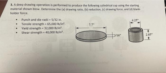 3 A Deep Drawing Operation Is Performed To Produce The Following Cylindrical Cup Using The Starting Material Shown Blow 1